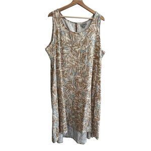 Catherines Womens Linen Blend Leaf Print Dress Size 2X Loose Vacation Beach